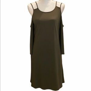 A- Venus - Olive Green, Casual, Cold Shoulder Dress